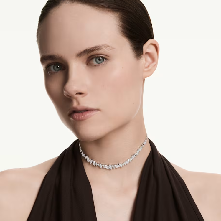 Mesmera choker Marquise cut, White, Rhodium plated