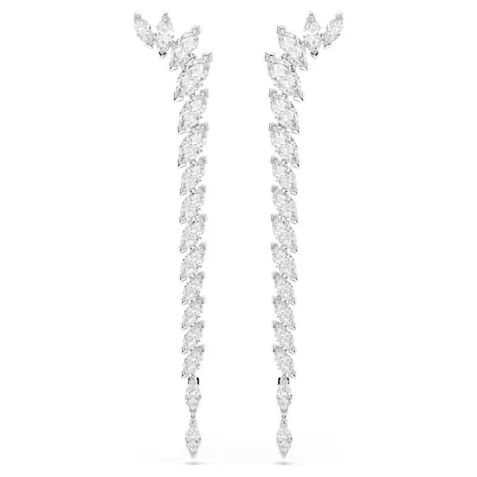 Mesmera earrings Marquise cut, White, Rhodium plated