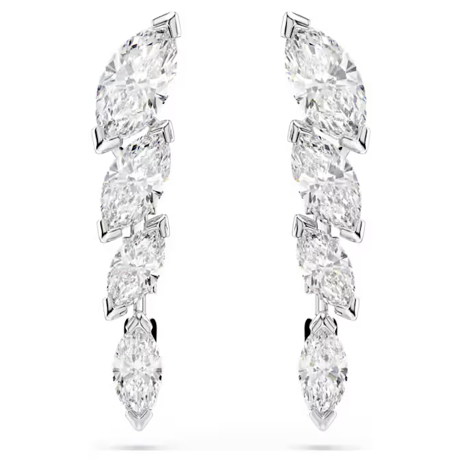 Mesmera earrings Marquise cut, White, Rhodium plated