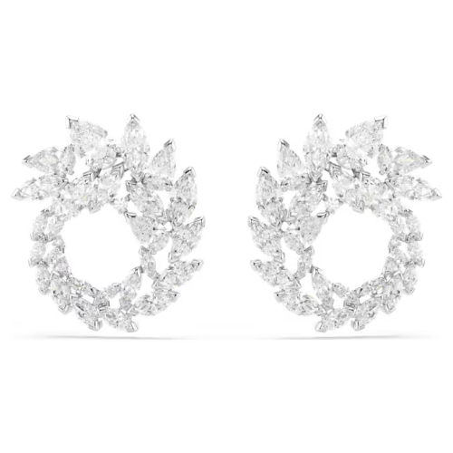 Mesmera hoop earrings Marquise cut, White, Rhodium plated