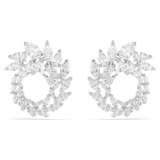 Mesmera hoop earrings Marquise cut, White, Rhodium plated
