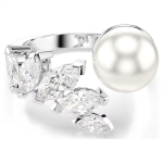 Mesmera open ring Crystal pearl, Marquise cut, White, Rhodium plated