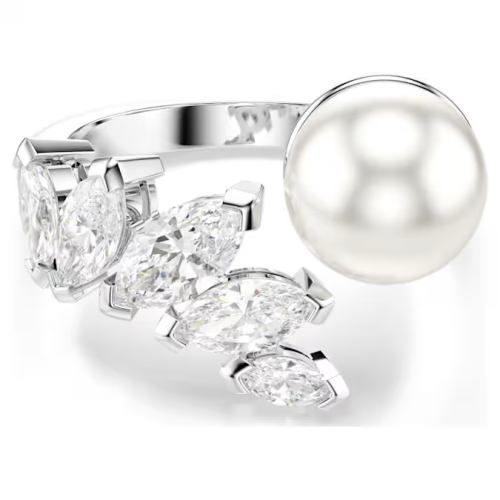 Mesmera open ring Crystal pearl, Marquise cut, White, Rhodium plated