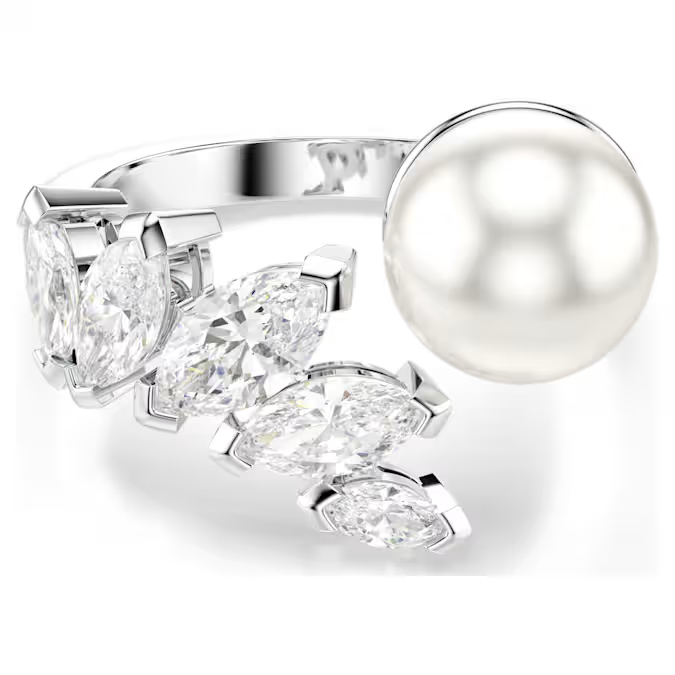 Mesmera open ring Crystal pearl, Marquise cut, White, Rhodium plated