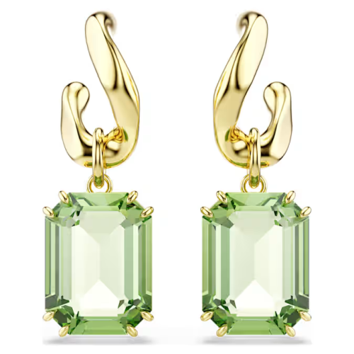 Millenia drop earrings Octagon cut, Green, 18K gold finish