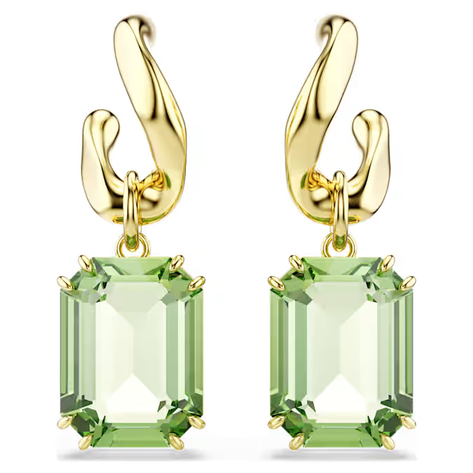 Millenia drop earrings Octagon cut, Green, 18K gold finish