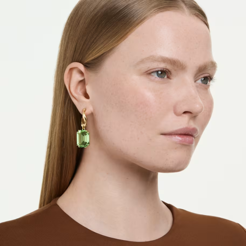 Millenia drop earrings Octagon cut, Green, 18K gold finish