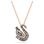 Swan pendant Mixed cuts, Swan, Black, 18K rose gold finish