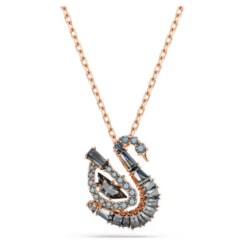 Swan pendant Mixed cuts, Swan, Black, 18K rose gold finish