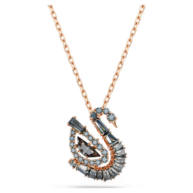Swan pendant Mixed cuts, Swan, Black, 18K rose gold finish