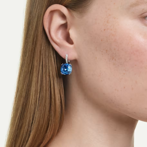 Millenia drop earrings Cushion cut, Blue, Rhodium plated