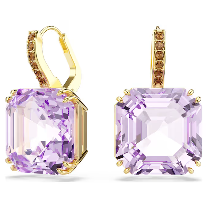 Millenia drop earrings Square cut, Purple, 18K gold finish