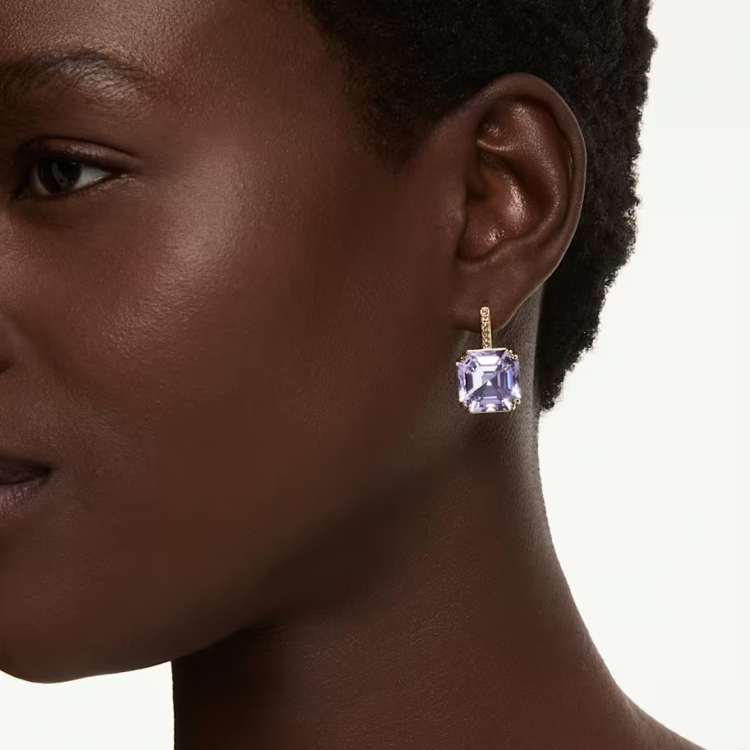 Millenia drop earrings Square cut, Purple, 18K gold finish