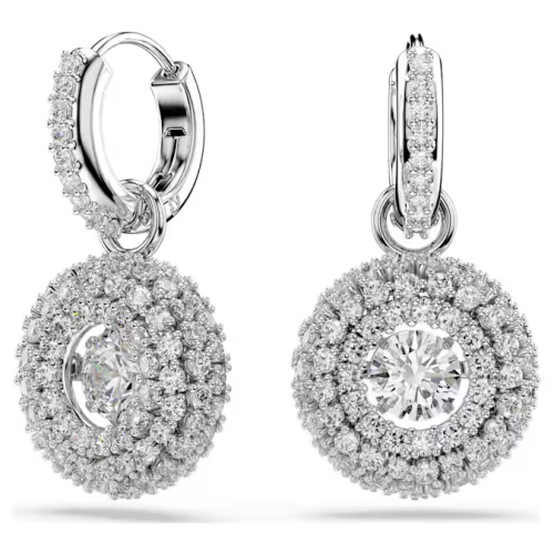 Sublima drop earrings Round cut, White, Rhodium plated