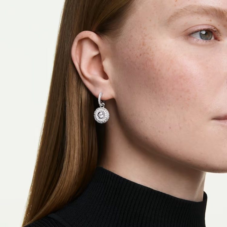 Sublima drop earrings Round cut, White, Rhodium plated