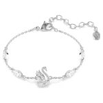 Swan bracelet Mixed cuts, Swan, White, Rhodium plated
