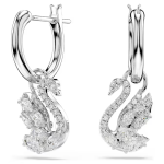 Swan drop earrings Mixed cuts, Swan, White, Rhodium plated