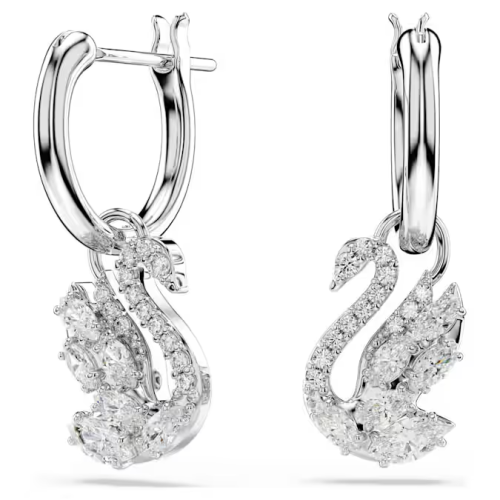 Swan drop earrings Mixed cuts, Swan, White, Rhodium plated
