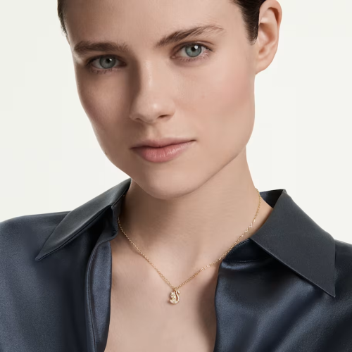 Swan pendant Mixed cuts, Swan, White, 18K gold finish