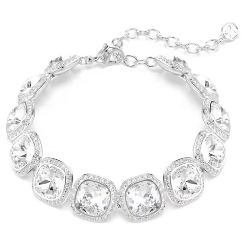 Una Angelic bracelet Cushion cut, White, Rhodium plated