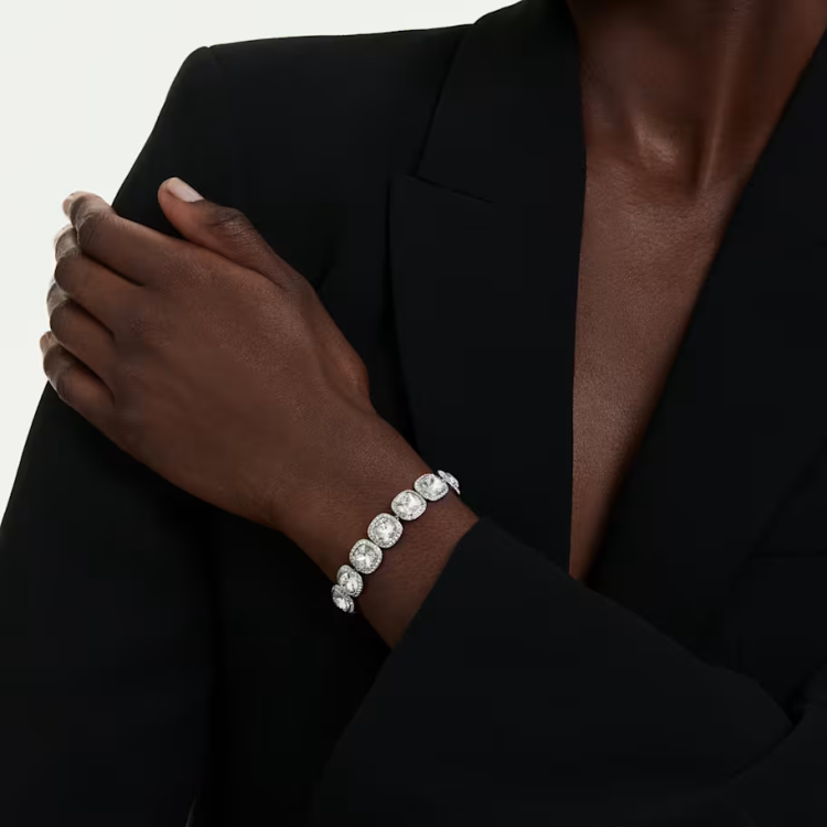 Una Angelic bracelet Cushion cut, White, Rhodium plated