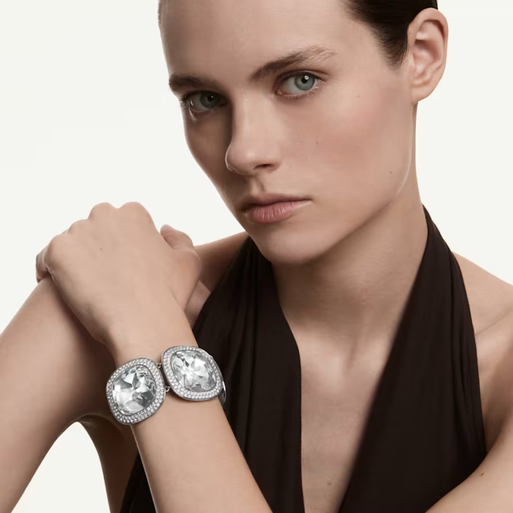 Una Angelic bracelet Cushion cut, White, Ruthenium plated