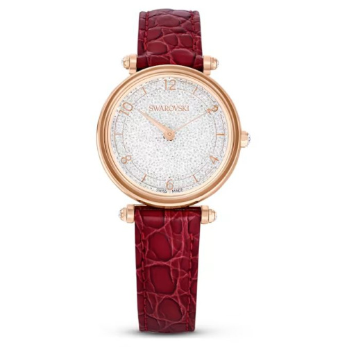 Crystalline Wonder watch Swiss Made, Leather strap, Red, Rose gold-tone finish