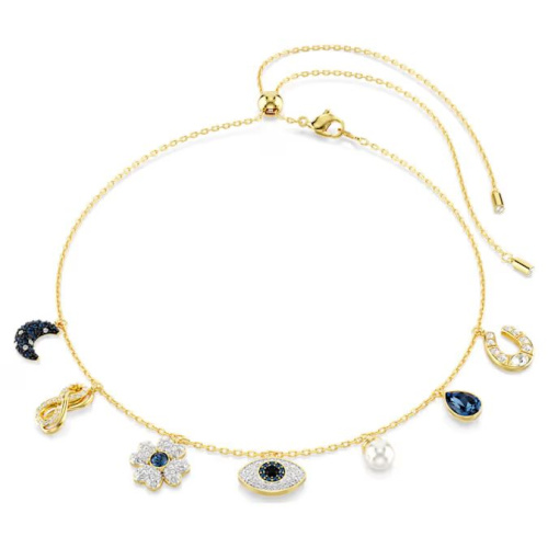Symbolica choker Moon, infinity, clover, evil eye and horseshoe, Blue, Gold-tone plated