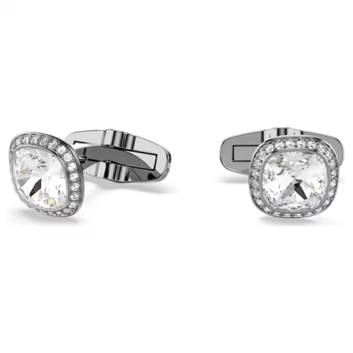 Una Angelic cufflinks Cushion cut, White, Ruthenium plated