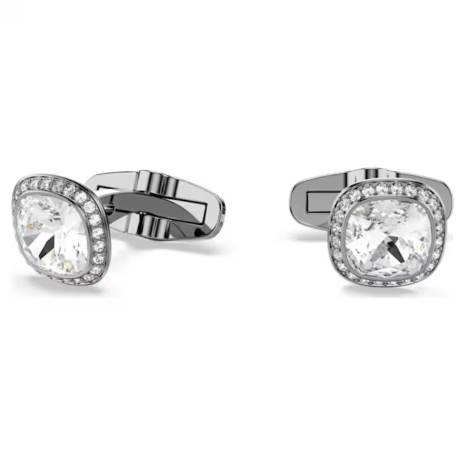 Una Angelic cufflinks Cushion cut, White, Ruthenium plated