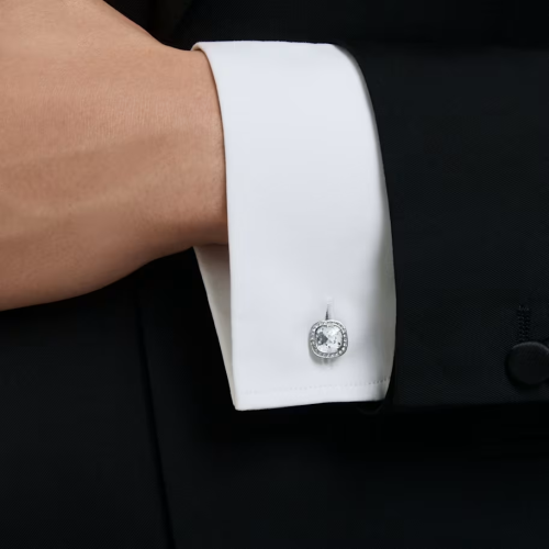 Una Angelic cufflinks Cushion cut, White, Ruthenium plated