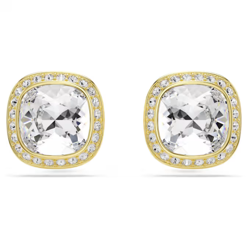 Una Angelic stud earrings Cushion cut, White, 18K gold finish
