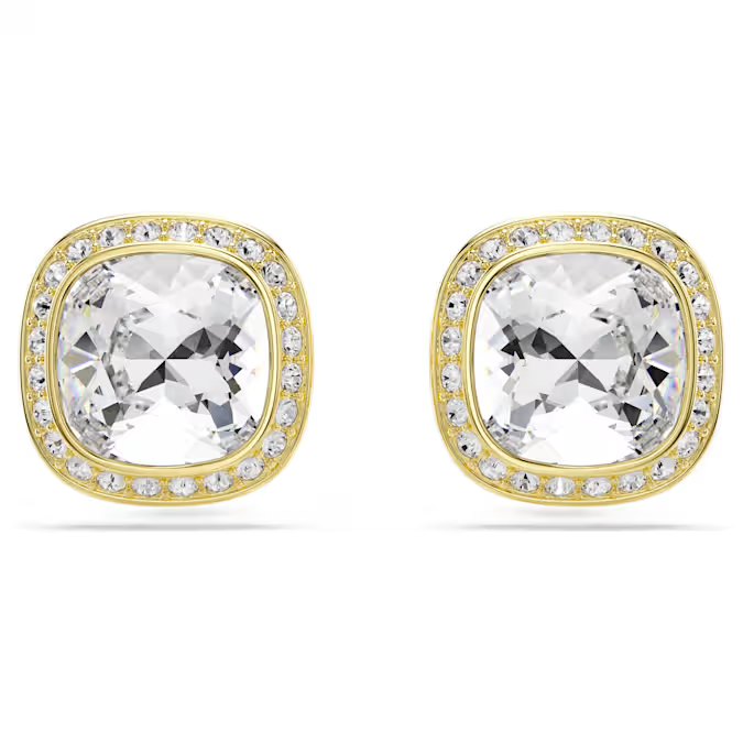 Una Angelic stud earrings Cushion cut, White, 18K gold finish