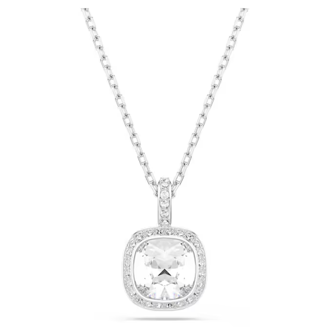 Una Angelic pendant Cushion cut, White, Rhodium plated