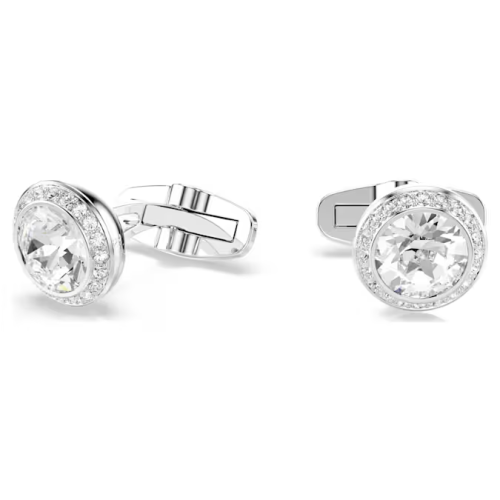 Una Angelic cufflinks Round cut, White, Rhodium plated