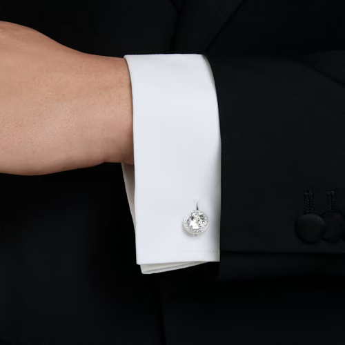 Una Angelic cufflinks Round cut, White, Rhodium plated