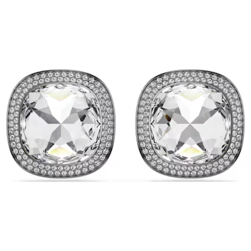 Una Angelic clip earrings Cushion cut, White, Ruthenium plated