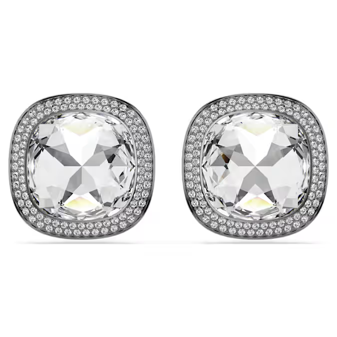 Una Angelic clip earrings Cushion cut, White, Ruthenium plated