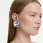 Una Angelic clip earrings Cushion cut, White, Ruthenium plated
