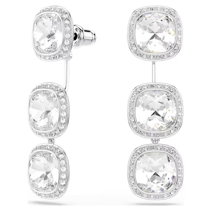 Una Angelic earrings Cushion cut, White, Rhodium plated