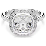 Una Angelic halo ring Cushion cut, White, Rhodium plated