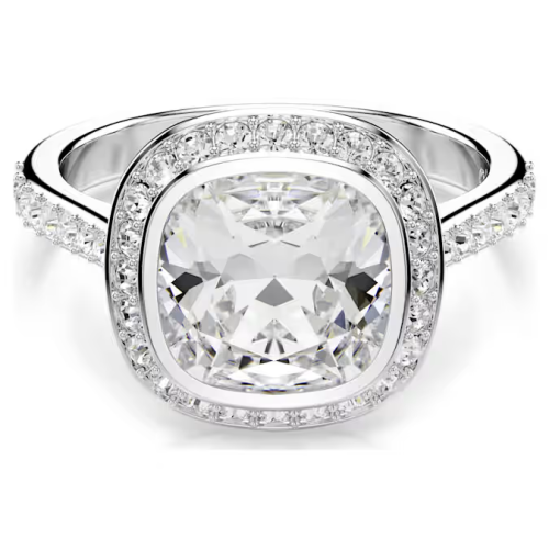 Una Angelic halo ring Cushion cut, White, Rhodium plated