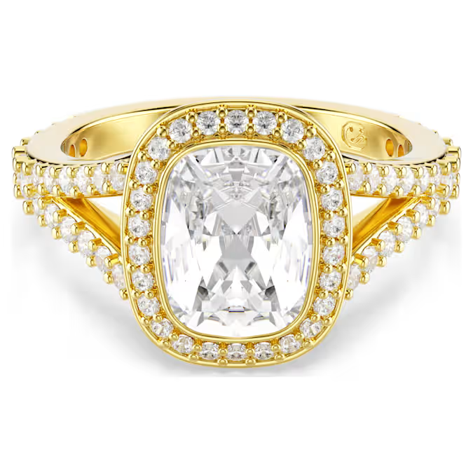 Una Angelic ring Cushion cut, White, 18K gold finish
