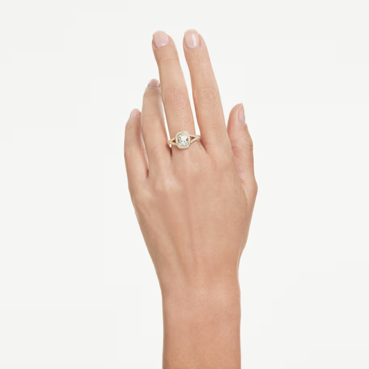 Una Angelic ring Cushion cut, White, 18K gold finish