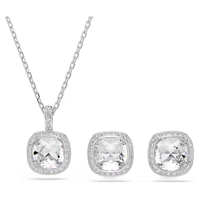 Una Angelic set Cushion cut, White, Rhodium plated