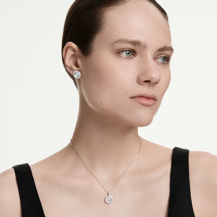 Una Angelic set Cushion cut, White, Rhodium plated