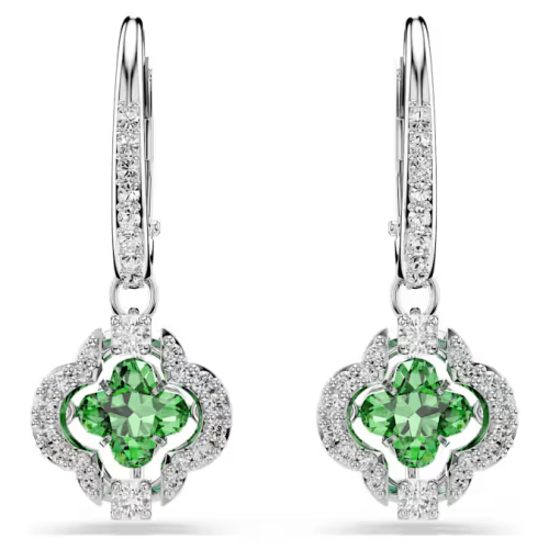 Una Angelic drop earrings Mixed cuts, Green, Rhodium plated