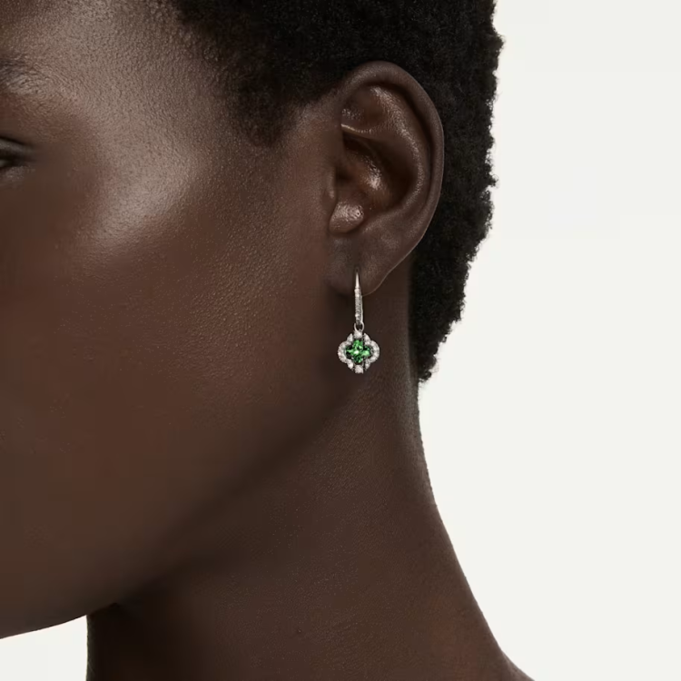 Una Angelic drop earrings Mixed cuts, Green, Rhodium plated