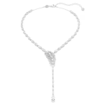 Vienna Y necklace Mixed cuts, Feather, White, Rhodium plated