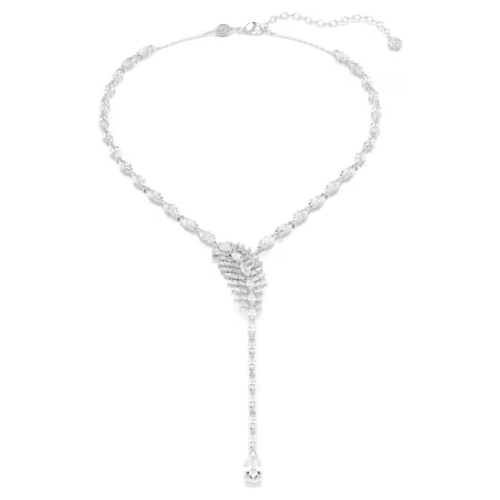 Vienna Y necklace Mixed cuts, Feather, White, Rhodium plated